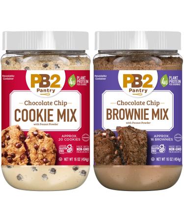 PB2 Pantry Chocolate Chip Cookie and Brownie Mix, Gluten Free, Non-GMO, 4g Protein Per Cookie, Vegan (2 Jars - 16 Oz Each)