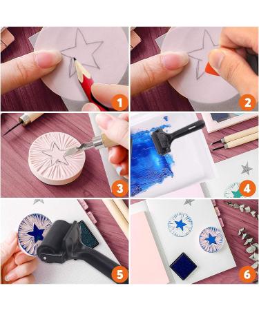 Rustark 42Pcs Rubber Stamp Making Kit for Printmaking - Carving Knives, Blocks, Roller, Ink Brayer, Tracing Paper & More - Buy Online on GoSupps.com