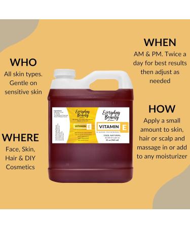 Pure Vitamin E Oil Bulk - 32 oz D-Alpha Tocopherol 100% Pure & All Natural 42 500 IU per oz - Not a Blend Thick Amber Color - From Wheat Germ - Face Body Hair - DIY Cosmetics & After Surgery Scars 32 Fl Oz (Pack of 1) - Buy Online on GoSupps.com