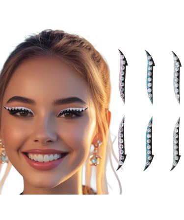 FIESTAS GUIRCA Adhesive Face Jewelry (6 Crystal Eyeliners) - Makeup for Costume Parties Carnival and Halloween - Multicolored