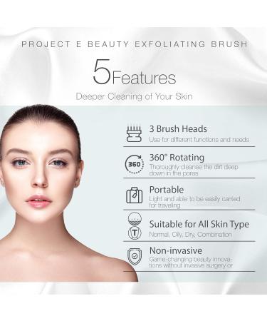 Project E Beauty Portable Electric Facial Brush - 360 Rotating Face Cleanser with 3 Exfoliating Brush Heads for Men & Women | International Shipping Available - Buy Online on GoSupps.com