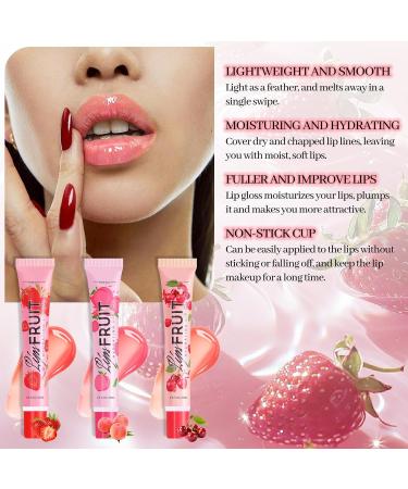  Prreal 3 Colors Moisturizing Lip Gloss Fruit Hydrating Lip Balm for Full Lips Ink Lip Oil Waterproof Up to 24 Hours Liquid Lipstick for Treatment of Lips  - Buy Online on GoSupps.com