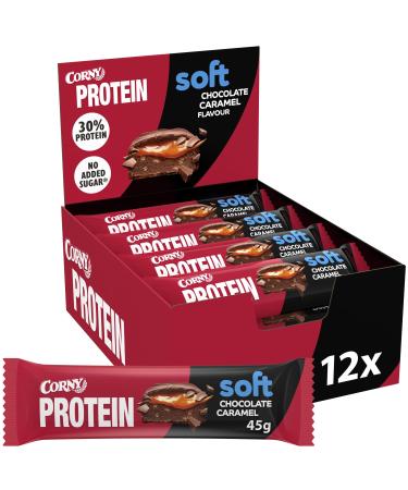 Corny Protein Soft - Milk Chocolate and Caramel Protein Bars 30% Protein 0% Added Sugars Pack of 12x45g Ta
