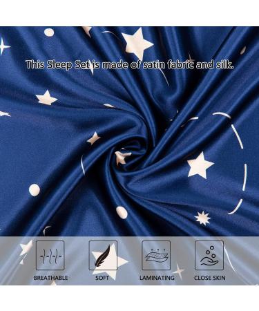 Whaline 4Pcs Body Silk Satin Pillowcase Set with Eye Mask, Scrunchie, and Hair Cap | Starry Dark Blue Sky Theme | Hypoallergenic and Soft Pillow Cover for Hair and Skin - Buy Online on GoSupps.com