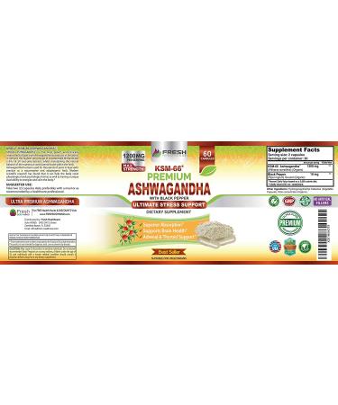 Ashwagandha KSM-66 1200mg Supplement with Black Pepper for High Absorption - Vegan - 60 Capsules - Buy Online on GoSupps.com