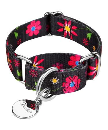 Dazzber martingale collar dog collar no pull pet collar heavy dog martingale collars silky soft with unique pattern for medium and large dogs (small 5/8 inch wide small 5/8 inch wide black and sunflower