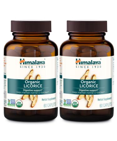 Himalaya Organic Licorice for Digestion, Gas, Nausea & Heartburn Relief, 600 mg, 60 Caplets, 4 Month Supply, 2 Pack