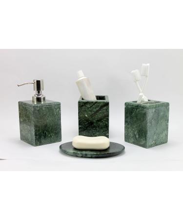 Kleo Luxury 4-Part Bathing Accessories Set | Green Liquid Soap Dispenser Toothbrush Holder Cup & Soap Shell | Premium Bathroom Accessories - Buy Online on GoSupps.com