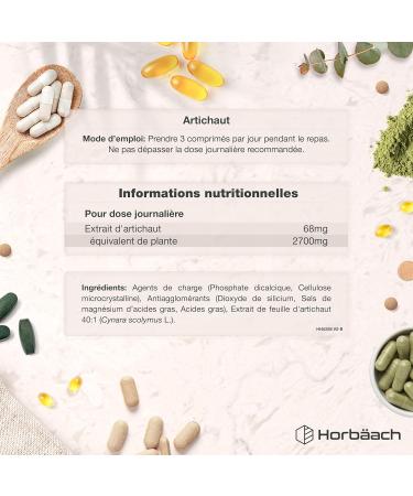 Artichuat Gelules 2700 mg par Dose Journali re | Extrait de Artichaut 40:1 | 180 Comprim s Vegan Hautement Dos | Artichoke Extract Supplement | par Horbaach - Buy Online on GoSupps.com