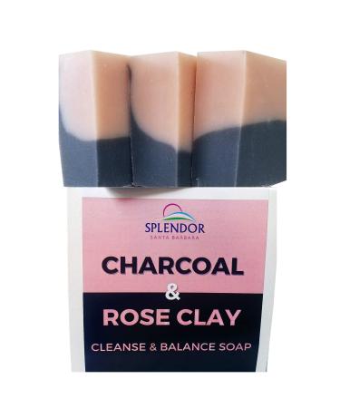 Splendor Activated Charcoal & Rose Clay Spa Face & Body Bar Soap - Pure Coconut Oil Soap. Handmade Vegan Natural Moisturizing 10.5 Ounce (Pack of 1)
