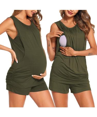 Ekouaer Women's Nursing Pyjamas Set - Adjustable Waistband, Short Sleeves, M Green - Buy Online on GoSupps.com