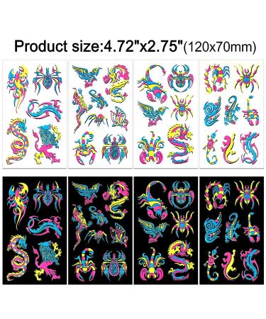 10 Sheets UV Neon Temporary Tattoos - Glow in the Dark Fake Tattoos for Rave Festival & Party Decorations - Buy Online on GoSupps.com
