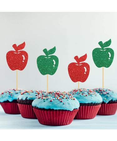 INNORU Apple Cupcake Toppers Fruit Apple Cake Toppers Baby Shower Birthday Wedding Party Decoration Supplies Pack of 24 Green & Red Glitter - Buy Online on GoSupps.com