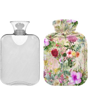 NAANLE Hot Water Bottle with Lid - 1L Transparent Watercolor Flower Design for Pain Relief & Heat Therapy - Buy Online on GoSupps.com