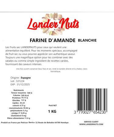 Almond Flour Spain 100% Nature 1kg Landernuts - Buy Online on GoSupps.com