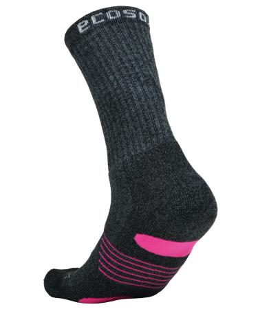 Ecosox Viscose Bamboo Medium Weight Hiker | 5 pair | Full Cushion | Arch Support Socks | Oder Resistant | Moisture Wicking Large Black/Pink