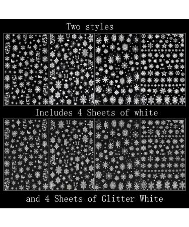 8 Sheets Christmas Nail Art Stickers Decals Self-Adhesive White Snowflakes Winter Nail Supplies Nail Art Design Decoration Accessories Glitter White & White - Buy Online on GoSupps.com