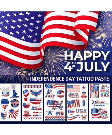 4th of July Temporary Tattoos - 100pcs Fake Tattoos for Kids & Adults | Independence Day Body Art Stickers in Red White Blue | Memorial Day, Labor Day, USA National Flag Decor - Buy Online on GoSupps.com