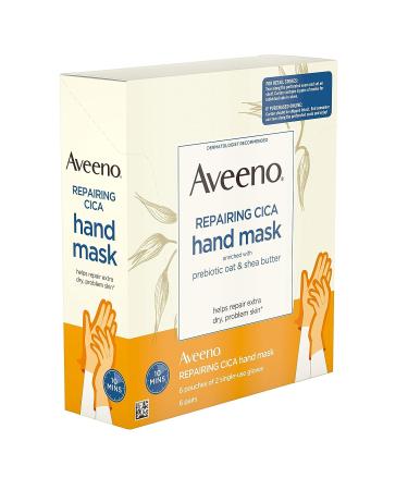 Aveeno Repairing Cica Hand Mask - 6 Count with Prebiotic Oat & Shea Butter - Buy Online on GoSupps.com