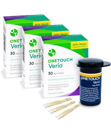 OneTouch Verio Test Strips For Diabetes Value Pack - 90 Count | Diabetic Test Strips For Blood Sugar Monitor | At Home Self Glucose Testing | 3 Packs, 30 Strips Per Pack - Buy Online on GoSupps.com