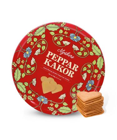 Nyakers Pepparkakor Swedish Ginger Snaps Cookies, Vegan Cookies, Dairy-Free Snacks, Gourmet Cookies, Food Gift for Holidays, Christmas, Thanksgiving - Packed in a Beautiful Tin - 14.11oz (Red Heart-Shaped) Red Heart-Shaped small