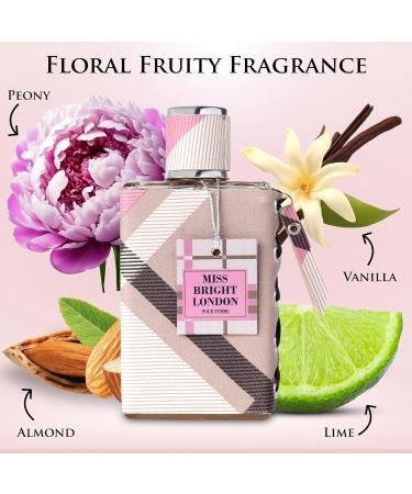 Miss Bright London Eau De Parfum for Women - Sweet Elegant & Fruity Scent - Top Notes of Green Lime & Icy Pear - Base Notes of Vanilla Amber Mahogany & Balsamic Tonka Bean - Elegant 100ml Bottle - Buy Online on GoSupps.com