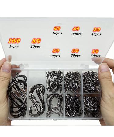 DAMIDEL 200Pcs/Box(Size:10/0... to...1/0 Strong Octopus Fishing Hooks Forged Steel/Barded Design Off-Set Point/Closed Eye Strong/Sturdy 10/0 8/0 6/0 5/0 4/0 3/0 2/0 1/0 Mixed Packaging