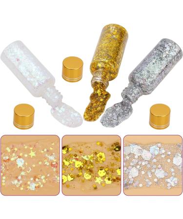 3Pcs Body Glitter Gel 50ml Face Glitters Mermaid Sequins Chunky Glitter Liquid Gel with 3 Brushes Holographic Sparkling Lotion Glitter Chunky Powder Gel for Body Face Hair Eye Lip Nail DIY Art - Buy Online on GoSupps.com