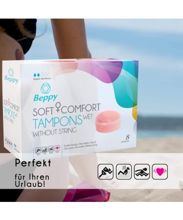Beppy Wet Tampons - 8 Individually Packed Soft & Comfortable Sponge Tampons for Freedom During Your Period (Love Sauna Sport Swimming) - Buy Online on GoSupps.com