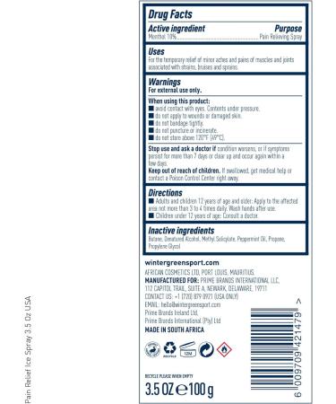 Wintergreen Ice Spray 3.5 Fl Oz - Soothing Pain Relief with Menthol & Peppermint Oils for Inflammation - 150mL - Buy Online on GoSupps.com