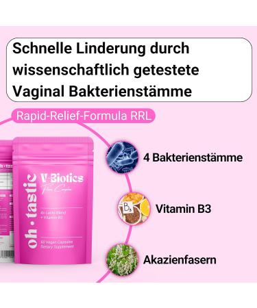 Ohtastic V-Biotics Vaginal Probiotics - 100 Billion KBE/g Lactic Acid Bacteria for Vaginal Health & Bacterial Vaginosis - 60 Capsules - Buy Online on GoSupps.com