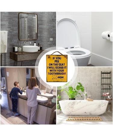 Funny Wooden Bathroom Sign - Humorous Warning Shield: 'If You Pee on the Seat I Scrub It with Your Toothbrush!' - Buy Online on GoSupps.com