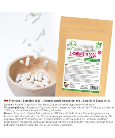 Buy My Vita L-Carnitin 3000 - 200 Vegan Capsules | High-Dose 3000 mg | Premium L-Carnitin Tartrat | Laboratory Tested | High Bioavailability | International Shipping Available - Buy Online on GoSupps.com