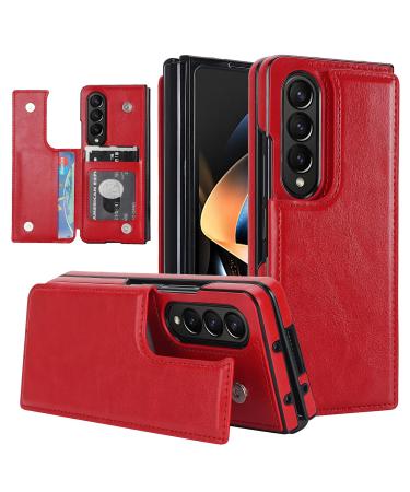 Ximand for Samsung Galaxy Z Fold 3 Arright pocket case with credit card compartment foldable premium leather magnetic closure stand robust protective cover.(Red) Red Samsung Galaxy Z Fold 3