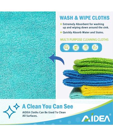 AIDEA Microfiber Cleaning Cloths 8PK - All-Purpose, Highly Absorbent, Lint-Free, Streak-Free Wash Cloth for House, Kitchen, Car, Window - 12in.x 12in. Blue-Orange - Buy Online on GoSupps.com
