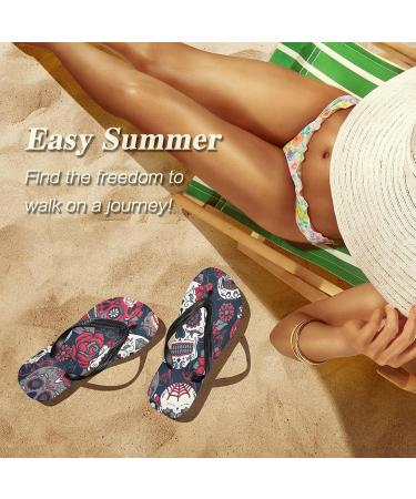 Mnsruu Skull Flip Flops - Red Floral Small Multicolor | Stylish & Unique International Shipping - Buy Online on GoSupps.com