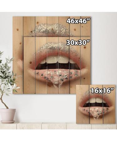 DesignQ Modern Female Lips Wall Art - Silver Stars & Natural Pine Wood Decor for Contemporary Spaces - Buy Online on GoSupps.com