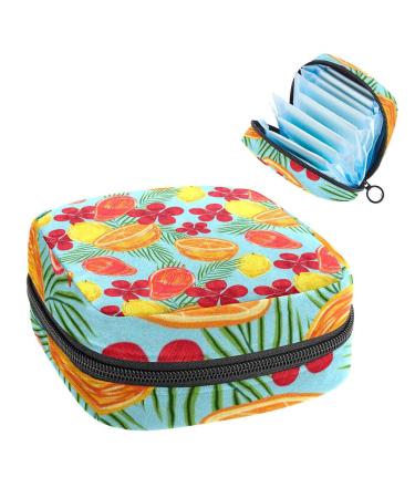 Anna Cowper Tropical Fruit Flower Pattern Sanitary Napkin Storage Bag Feminine Menstrual Cup Pouches Nursing Pad Holder Tampon Bags Portable Period Bag for Women Teen Girls 1Pcs Multi-colored 2