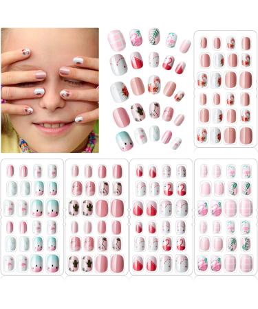 120 pieces girls on press nails fake nails artificial nail tips children full cover short wrong fingernails for girls children nail art decoration (flamingo topics) - Buy Online on GoSupps.com