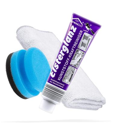 Detailed mate plastic cleaner bundle with 150ml XXL Tube |Elster gloss plastic power cleaner + detailed mate premium microfiber cloth + sponge |Clean polish and preserved plastic surfaces plastic power cleaner + accessories