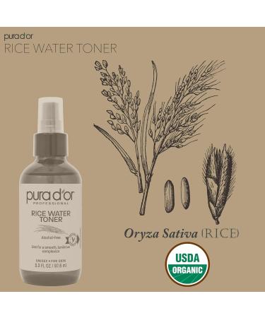PURA D'OR Rice Water Facial Toner 3.3 Oz - Brightening Hydrating Soothing - Alcohol-Free & Travel Size for Radiant Skin - Buy Online on GoSupps.com