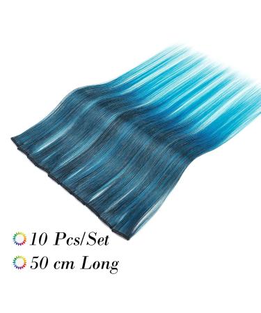 Silk-Co Rainbow Clip-In Hair Extensions - 10pcs Smooth DIY Highlights Natural Black & Blue 50g 50cm - Buy Online on GoSupps.com