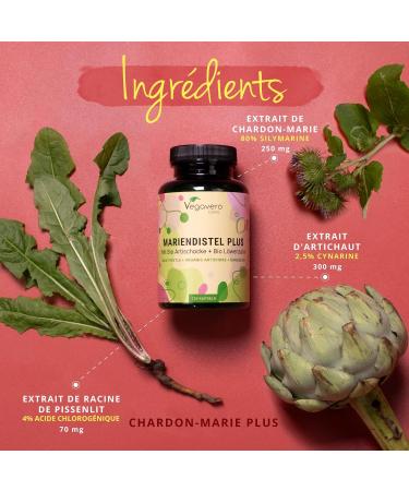 Milk Thistle with Organic Dandelion + Organic Artichoke 120 Capsules (4 Months) | French Quality | High Dosage: 80% Silymarin | Liver & Digestion Detox | Vegan and No Additives | Vegavero  - Buy Online on GoSupps.com