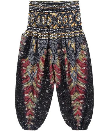 Yeeye Kids Girls Black Bohemian Harem Pants - Size 3-5 | Smocked Baggy Boho Trousers for Yoga, Dance & Pilates - Buy Online on GoSupps.com
