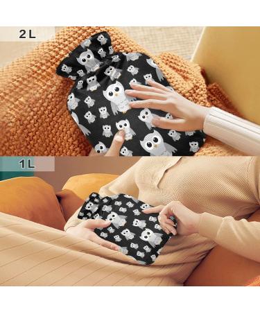 Hot Water Bottles with Cover - Grey Owls | 2L Pain Relief for Children & Adults - Warm Up Your Bed! - Buy Online on GoSupps.com