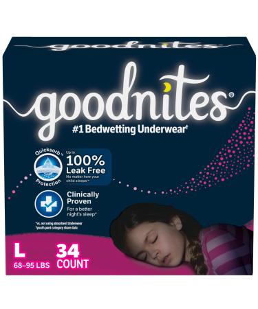 Huggies Goodnites Girls Bedwetting Night Time Underwear Goodnites L (68-95 lb.) 34 Ct L (34 Count) Small Pack