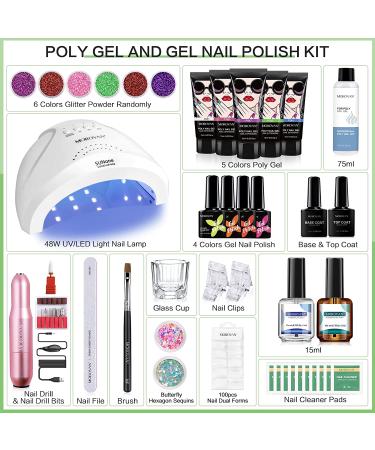Morovan Poly Gel Nail Kit with Nail Drill, LED Lamp, Gel Nail Polish, Primer - Complete Nail Extension Set for Beginners - Glow in the Dark Poly Nail Gel Kit - Buy Online on GoSupps.com