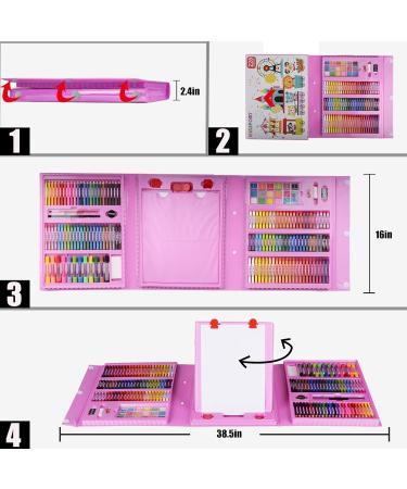 KINSPORY Art Supplies 228 Pack with Double-Side Trifold Easel - Creative Drawing and Coloring Kit for Beginners and Kids - Pink 228PC - Buy Online on GoSupps.com