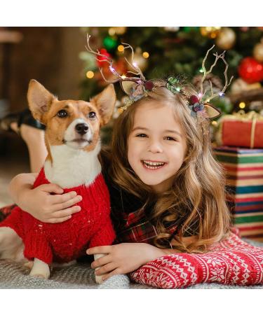 EXCEART Christmas Flower Crown Reindeer Antlers Headband Light Up Led Floral Wreath Headdresses Forest Fairy Costume Photography Hair Hoop for Festive Women Girl - Buy Online on GoSupps.com