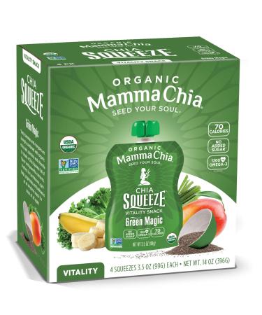 Mamma Chia Organic Vitality Squeeze Snack, Green Magic, Chia Snack. USDA Organic, Non-GMO, Vegan, Gluten Free, and Kosher. Fruit and Vegetables with only 70 Calories,3.5 Ounce (Pack of 24) Green Magic 3.5 Ounce (Pack of